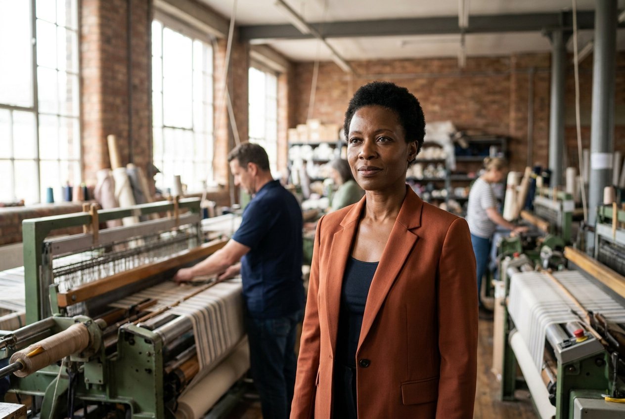 The owner and managing director of a textile manufacturer on her factory floor